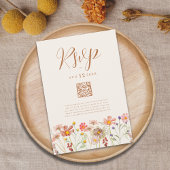 Terracotta Boho Herfst Bloemen bruiloft QR Code RSVP Kaartje