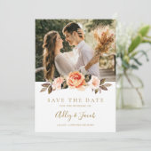 Terracotta Boho Herfst Bloemen Vaal Oranje Trouwfe Save The Date (Staand voorkant)