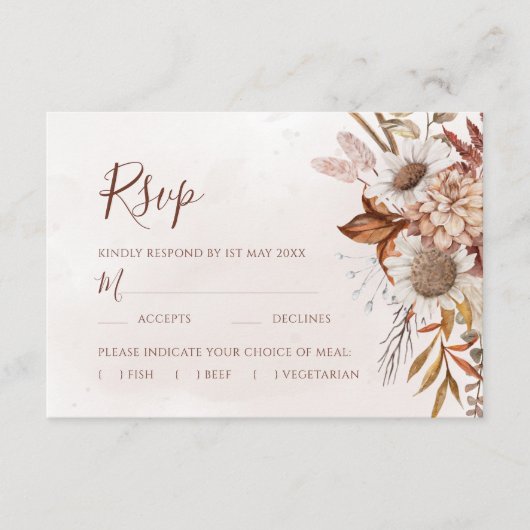 Terracotta Boho Herfst Bloemstuk Eetopties Bruilof RSVP Kaartje (Voorkant)
