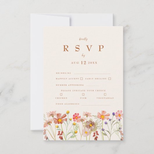 Terracotta Boho Herfst Bloemstuk Eetopties RSVP Kaartje (Voorkant)