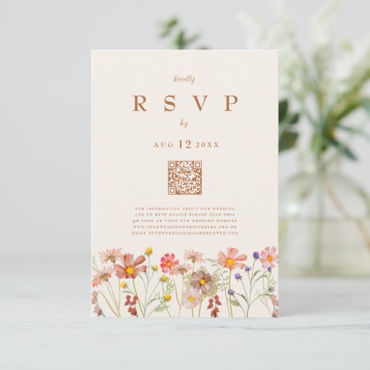 Terracotta Boho Herfst Bloemstuk Eetopties RSVP Kaartje (Staand voorkant)