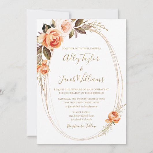 Terracotta Boho Herfst Floral Burnt Oranje Wedding Kaart (Voorkant)