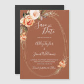 Terracotta Boho Herfst Floral Foto Weddenschap Sav Magnetische Uitnodiging (Voorkant / Achterkant)