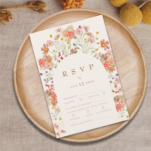 Terracotta Boho Herfst Floral Maaltijden RSVP Kaartje