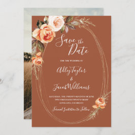Terracotta Boho Herfst Floral Photo Wedding Save The Date