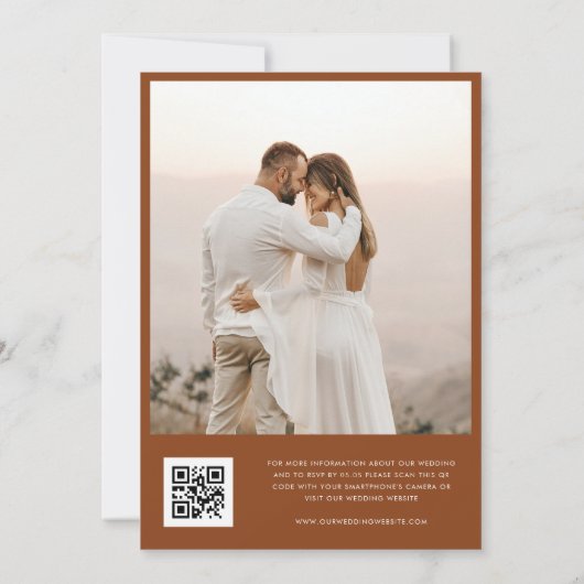 Terracotta Boho Herfst Floral QR Code Foto Bruilof Kaart (Achterkant)