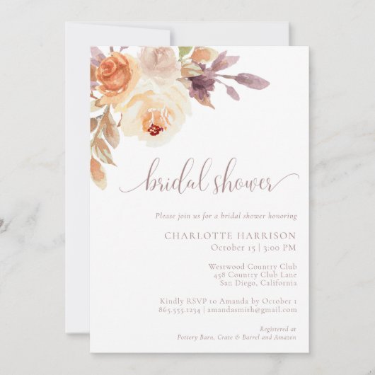 Terracotta Boho Herfst Floral Vrijgezellenfeest Kaart (Voorkant)