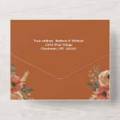 Terracotta Boho Herfst Floral Waterverf bruiloft All In One Uitnodiging (Achterkant)