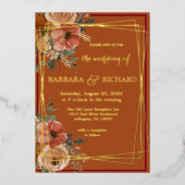 Terracotta Boho Herfst Floral Waterverf Folie Uitnodiging (Voorkant)