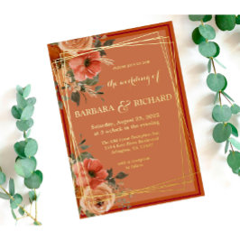 Terracotta Boho Herfst Floral Waterverf Folie Uitnodiging