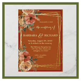 Terracotta Boho Herfst Floral Waterverf Folie Uitnodiging