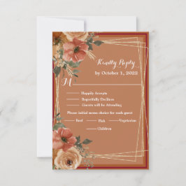 Terracotta Boho Herfst Floral Waterverf Wedding RSVP Kaartje