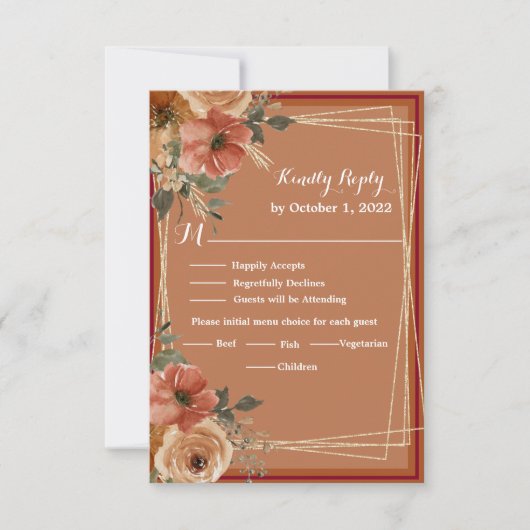 Terracotta Boho Herfst Floral Waterverf Wedding RSVP Kaartje (Voorkant)