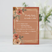 Terracotta Boho Herfst Floral Waterverf Wedding RSVP Kaartje (Staand voorkant)