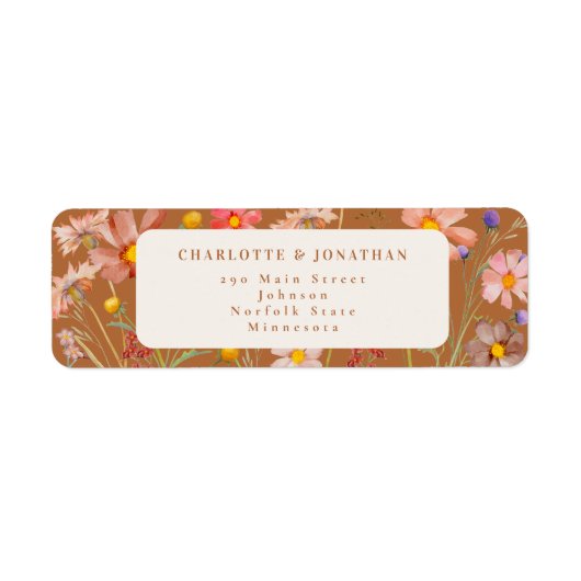 Terracotta Boho Herfst Floral Wedding Etiket (Voorkant)