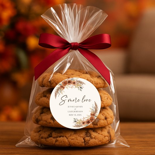 Terracotta Boho Herfst Floral Wedding Smore Favors Ronde Sticker