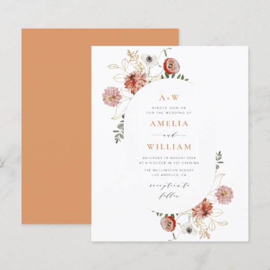 terracotta boho herfst florale uitnodiging (Voorkant / Achterkant)