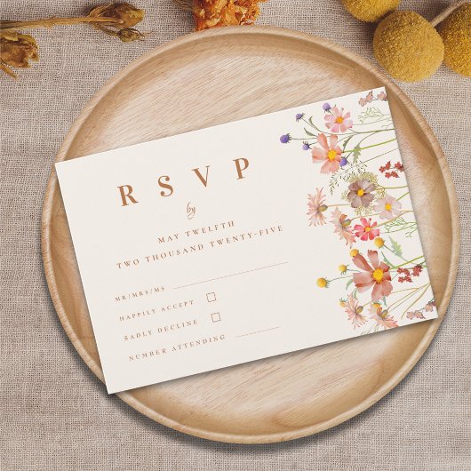 Terracotta Boho Herfst Wildflower Floral Wedding R RSVP Kaartje