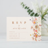 Terracotta Boho Herfst Wildflower Floral Wedding RSVP Kaartje (Staand voorkant)