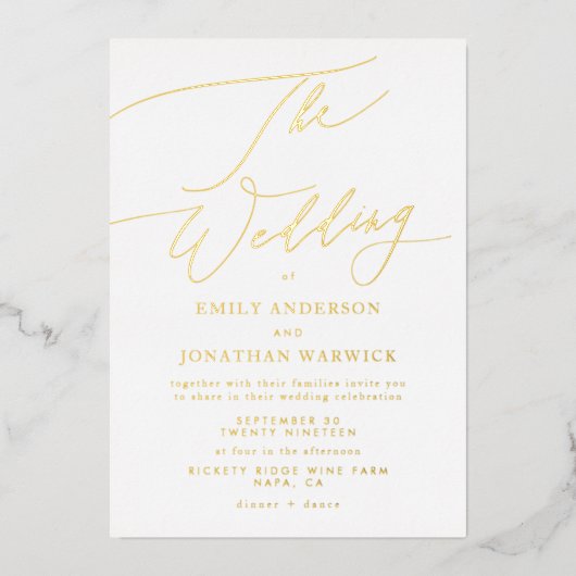 Terracotta Boho Het huwelijk van | Goud Folie Uitnodiging (Voorkant)