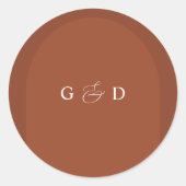 Terracotta Boho Koriander Monogram Elegante bruilo Ronde Sticker (Voorkant)