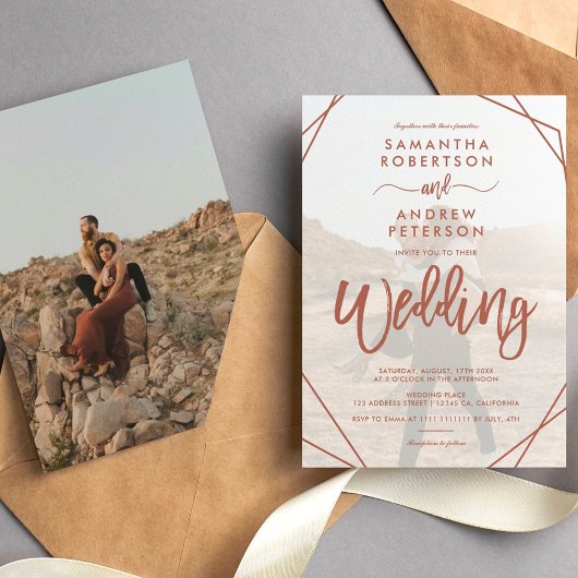 Terracotta boho lijst eenvoudige foto script bruil kaart
