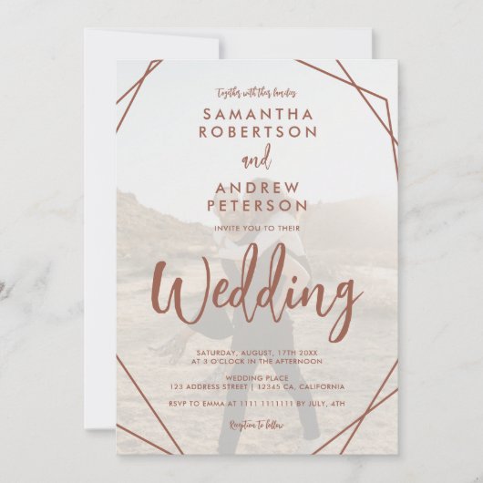 Terracotta boho lijst fotoscript Qr code bruiloft Kaart (Voorkant)