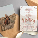 Terracotta boho lijst simpel fotoscript bruiloft kaart<br><div class="desc">Een moderne en eenvoudige uitnodiging van de 2 fotobruiloft met een witte bekleding,  een terracotta grens lijst en een elegante manuscriptdoopvont,  voeg 2 van uw favoriete foto toe. Een eenvoudige en elegante bruiloft in hedendaagse stijl.</div>