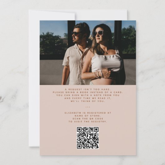 Terracotta Boho Minimal Photo QR Code Baby shower Kaart (Achterkant)