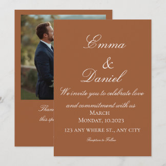 Terracotta Boho Minimal Photo Wedding Invitation Kaart