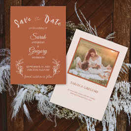 Terracotta Boho Minimalist Save the Date Kaart