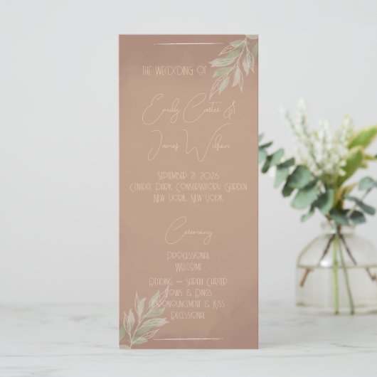 Terracotta Boho Minimalist Wedding Programmakaart (Staand voorkant)