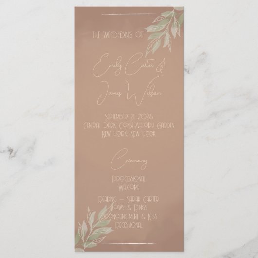 Terracotta Boho Minimalist Wedding Programmakaart (Voorkant)