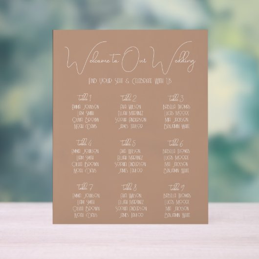 Terracotta Boho Minimalist Wedding Seating Chart Acryl Bord (Neutraal)