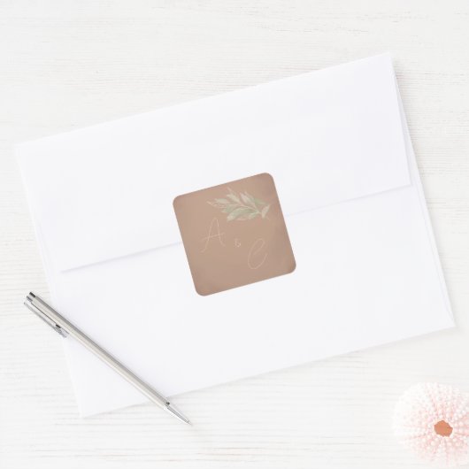 Terracotta Boho Minimalist Wedding Vierkante Sticker (Envelop)