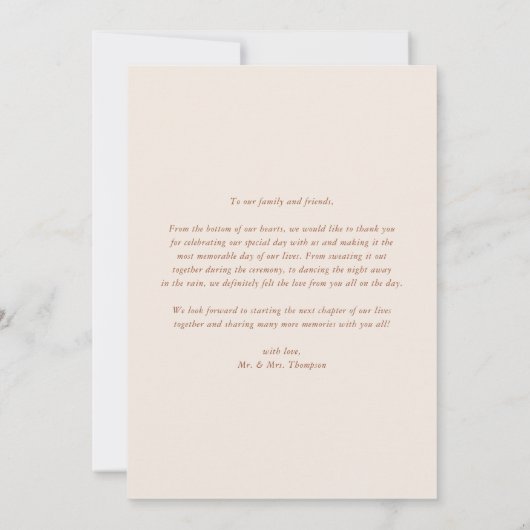 Terracotta Boho minimalistische botanische bruilof Bedankkaart (Achterkant)