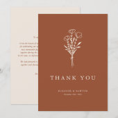 Terracotta Boho minimalistische botanische bruilof Bedankkaart (Voorkant / Achterkant)