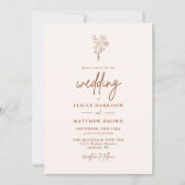 Terracotta Boho Minimalistische Botanische Bruilof Kaart (Voorkant)