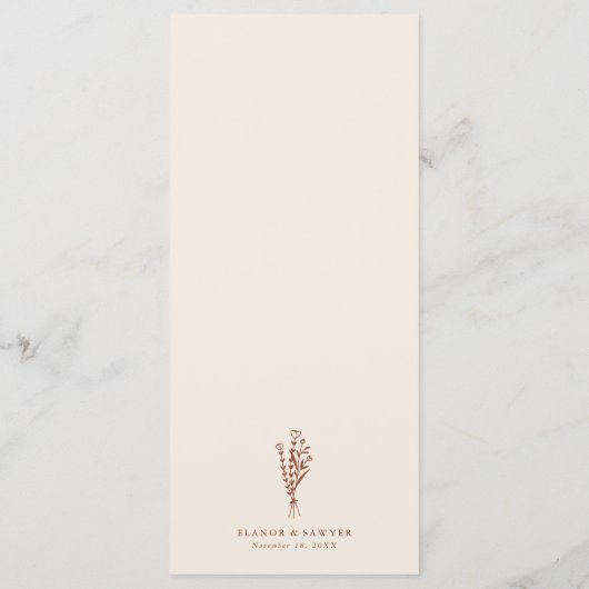 Terracotta Boho minimalistische botanische bruilof Menu (Achterkant)