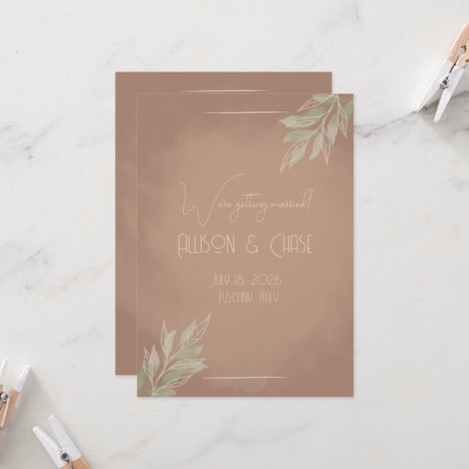 Terracotta Boho Minimalistische Save the Date kaar Kaart (Voorkant / Achterkant in situ)