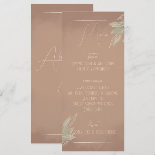 Terracotta Boho Minimalistische Trouwmenu Menu (Voorkant / Achterkant)