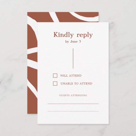 Terracotta Boho Modern Lines Burnt Sinaasappel Wed RSVP Kaartje (Voorkant / Achterkant)