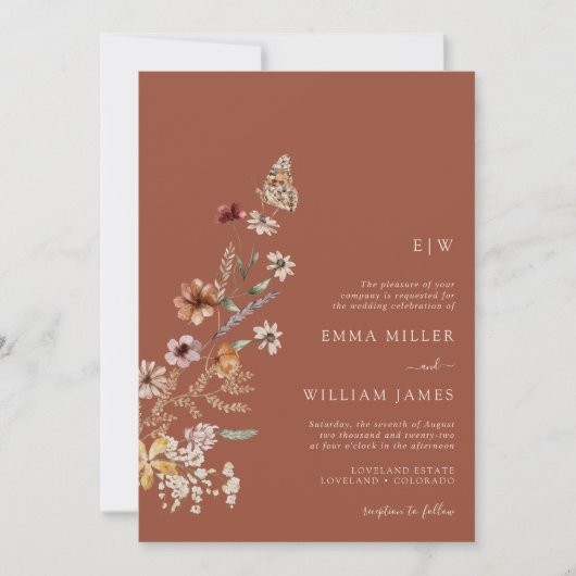 Terracotta Boho Monogram bruiloft uitnodiging (Voorkant)