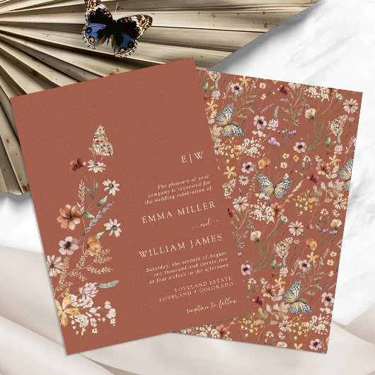 Terracotta Boho Monogram Huwelijksuitnodiging Kaart