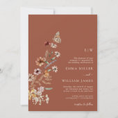 Terracotta Boho Monogram Huwelijksuitnodiging Kaart (Voorkant)