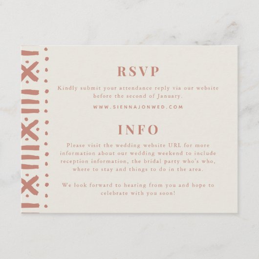 Terracotta Boho Mudcloth Border Wedding Informatiekaartje (Voorkant)
