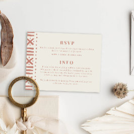 Terracotta Boho Mudcloth Border Wedding Informatiekaartje