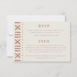 Terracotta Boho Mudcloth Border Wedding RSVP Kaartje