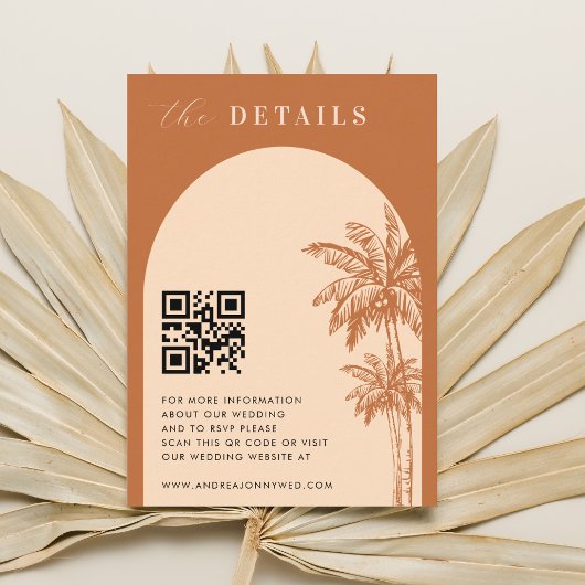 Terracotta Boho Palm Trees QR Code Details bruilof Informatiekaartje