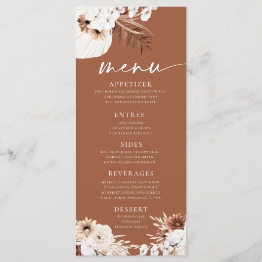 Terracotta Boho Pampagras Menu (Voorkant)